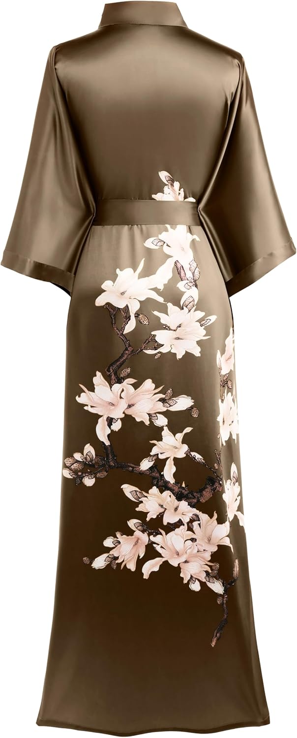 BABEYOND Kimono Robe Cover up with Box Long Floral Satin Sleepwear Silky Bathrobe Bachelorette Robe