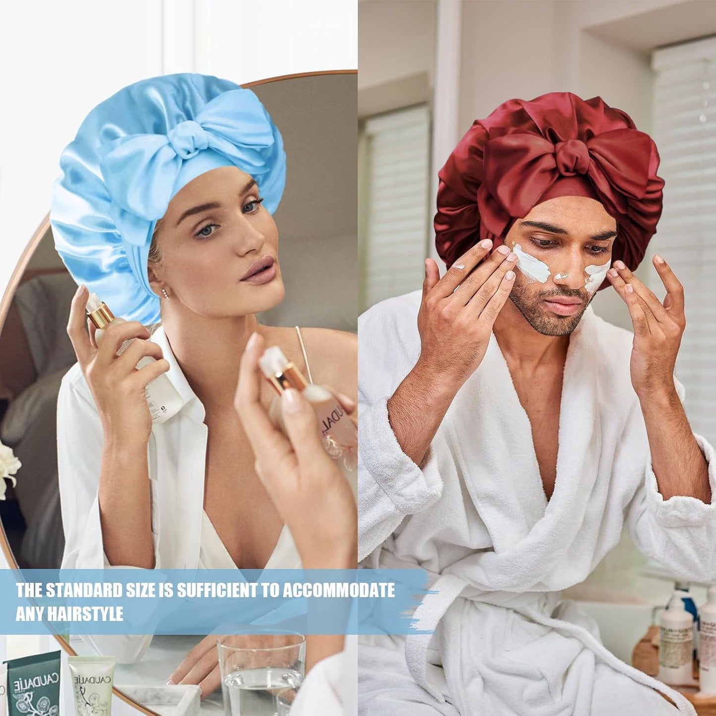 Silk Bonnet for Sleeping Women, Adjustable Soft Satin Lined Bonnet with Tie Band, Double Layer Sleep Night Cap