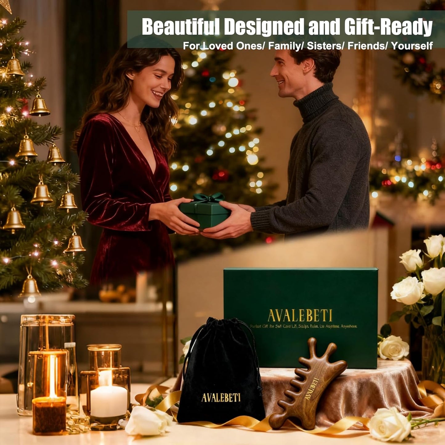 6-in-1 Gua Sha Tool for Face & Body, Natural Sandalwood – Lymphatic Drainage, Jaw Lifting & Nose Sculpting, Head Scalp Massage Comb for Stress Relief, Home Office Self Care Gifts for Women