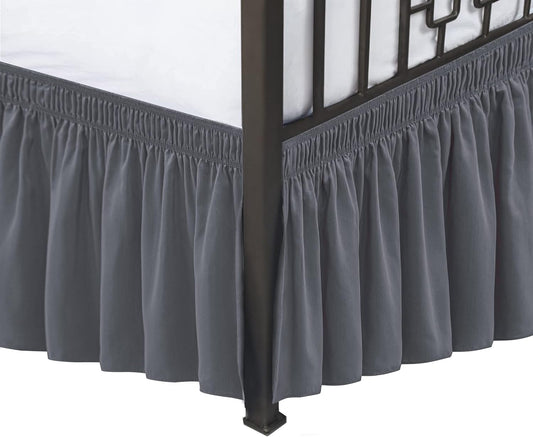 Biscaynebay Wrap Around Bed Skirts with Split Corners for King Beds 17" Drop, Dark Grey Elastic Dust Ruffles Adjustable Easy Fit Wrinkle & Fade Resistant Silky Luxurious Fabric Machine Washable