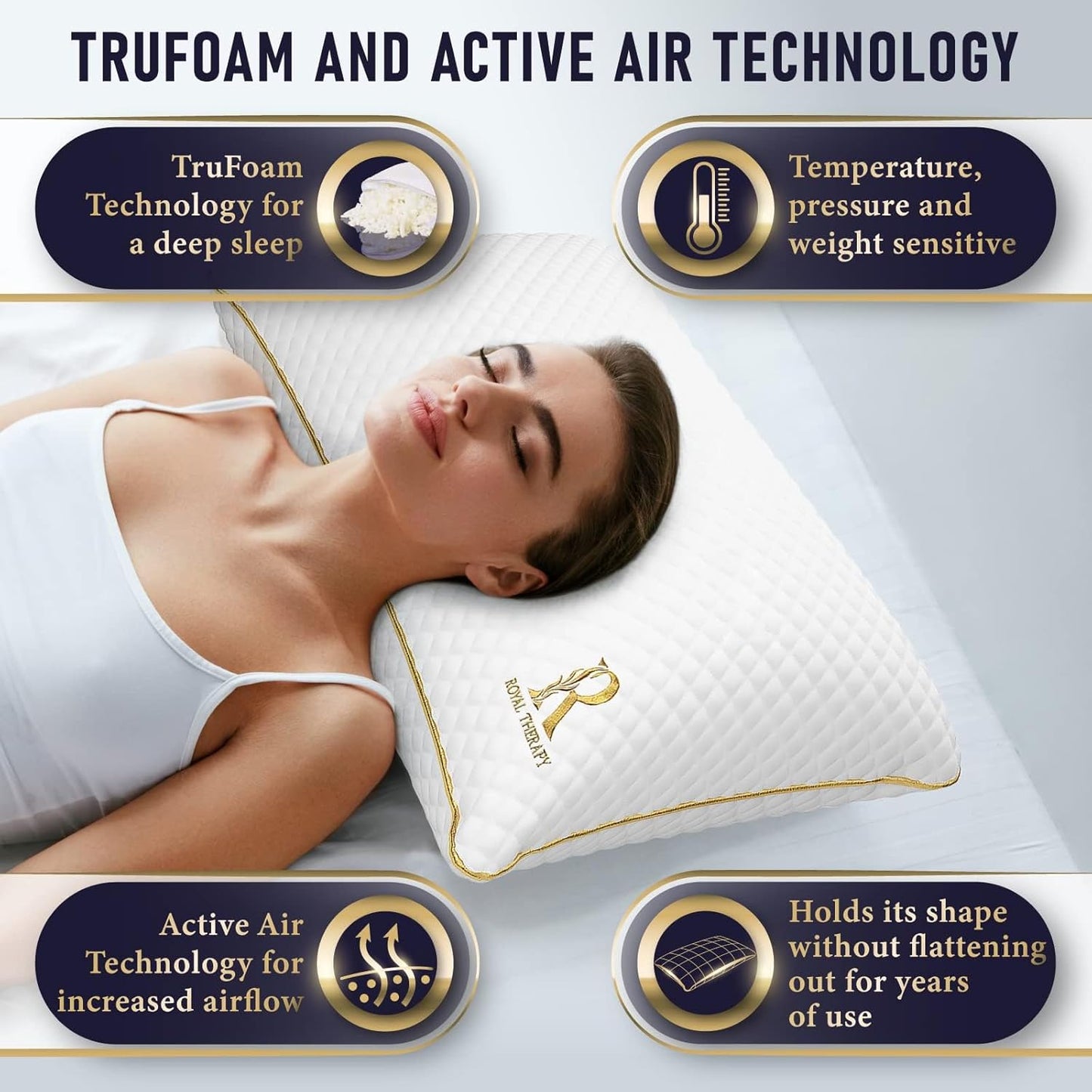 Royal Therapy 4-Pack Queen Memory Foam Pillow, Adjustable Shredded Pillow for Neck & Shoulder Pain Relief, Support for Back, Stomach, Side Sleepers