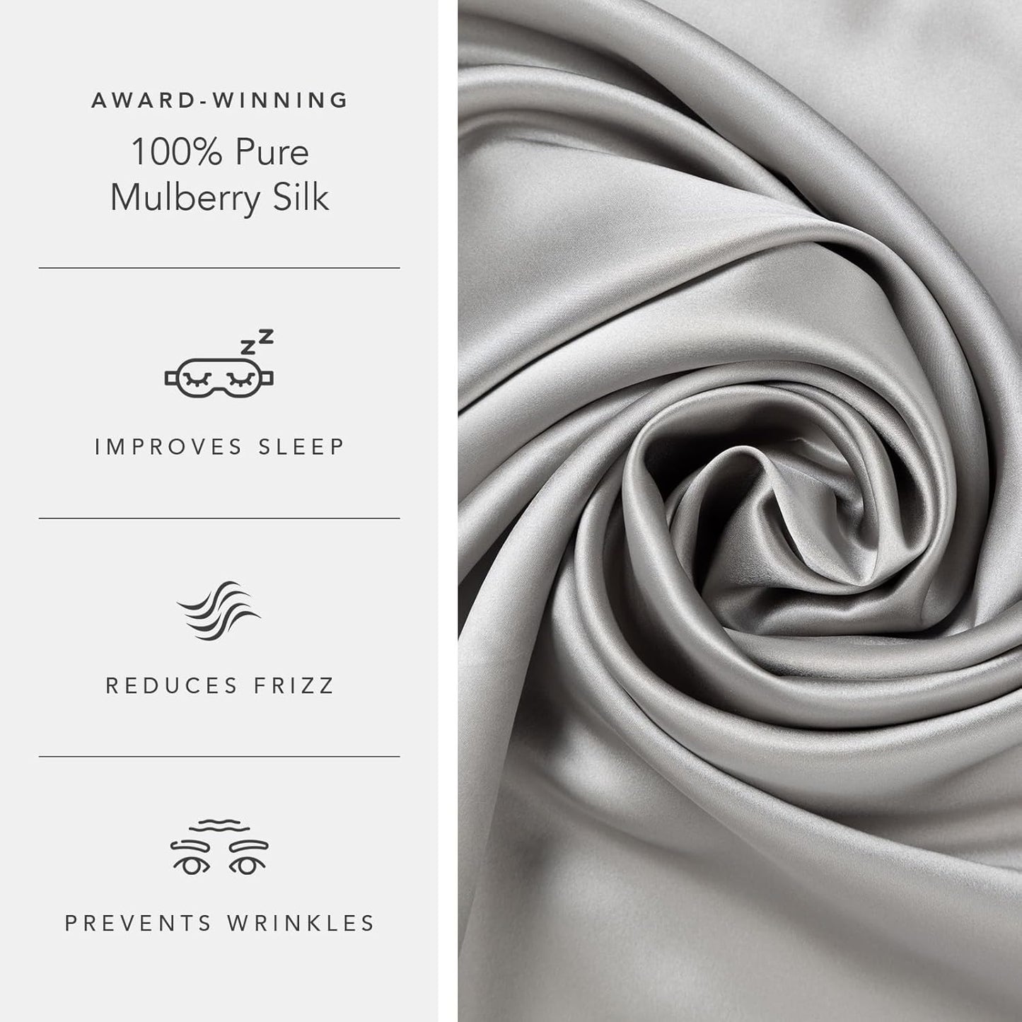 Fishers Finery 25mm 100% Pure Mulberry Silk Pillowcase (Silver Queen)