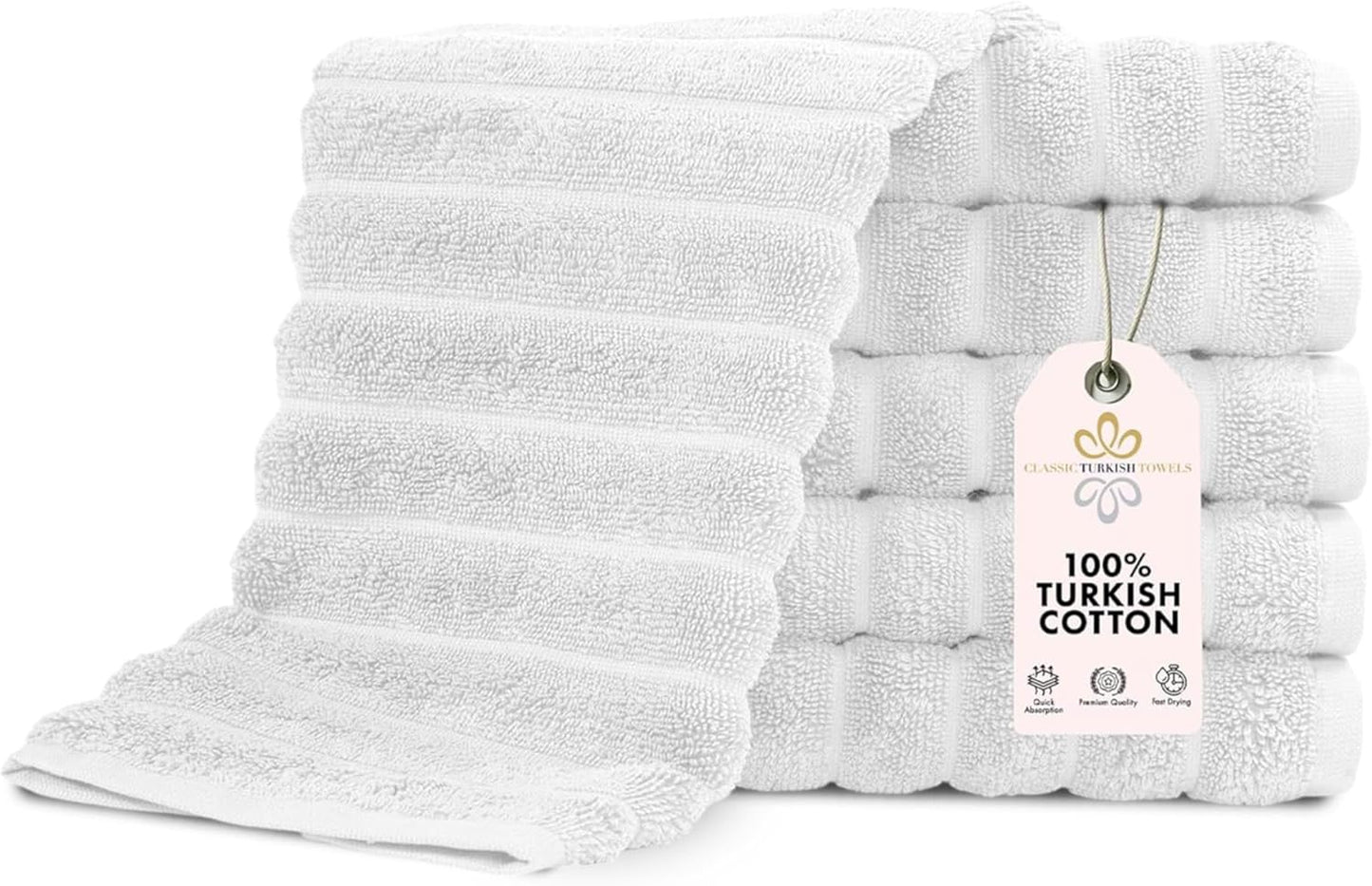 Classic Turkish Towels CTT Luxurious 100% Turkish Cotton Washcloths 6 Pack, Highly Absorbent & Quick Dry, Face Towels Wash Cloths for Hotel, Spa & Gym | 13"x13" (Platinum)