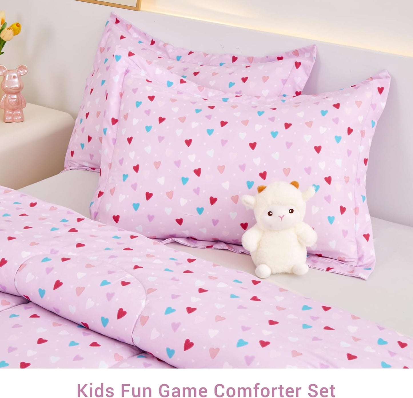 Viviland Kids Twin Bedding Sets for Girls, Soft Microfiber Twin Comforter Sets, Purple Heart