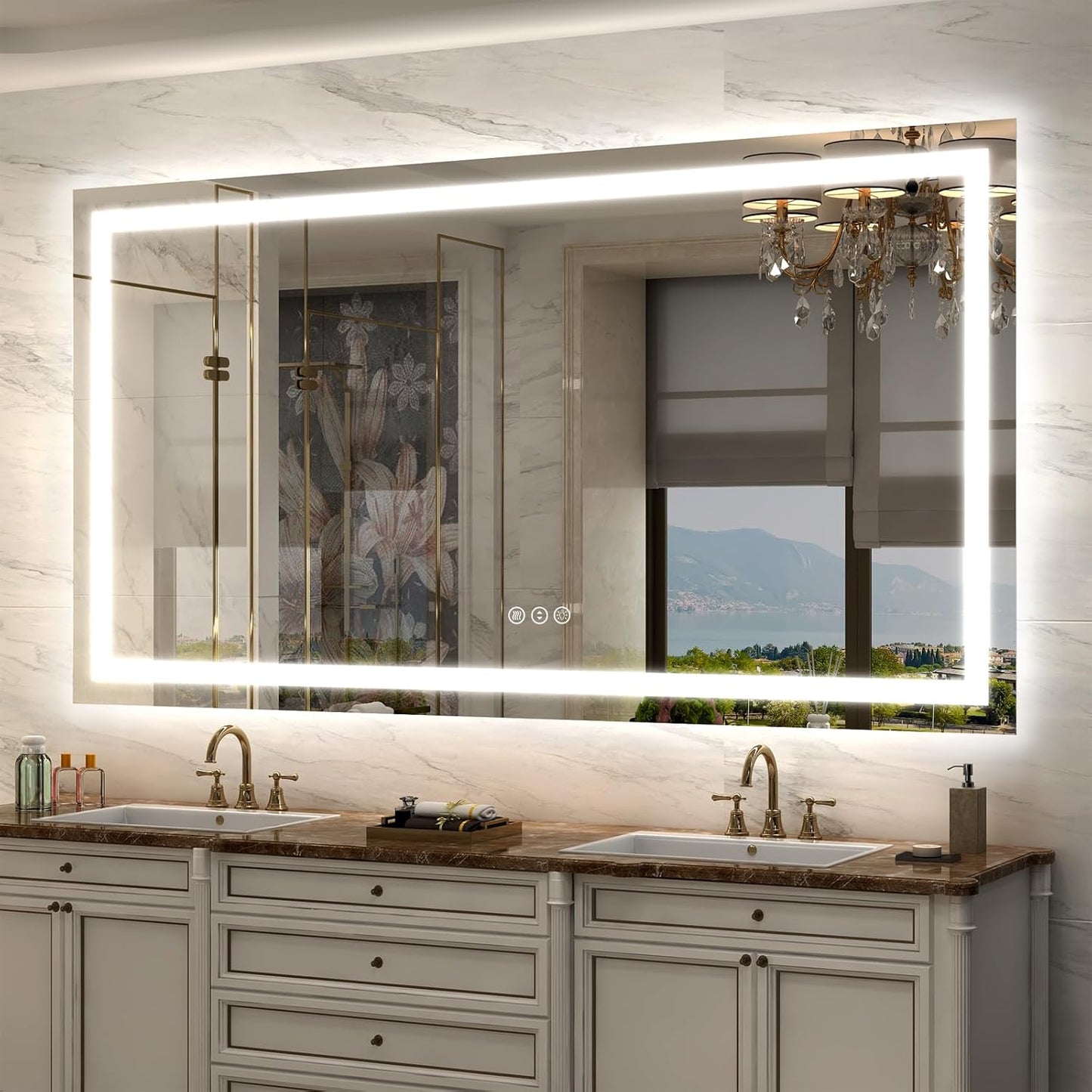 LED Lighted Mirror 66x36 for Bathroom Wall Mounted, Dimmable Vanity Mirror with Lights, Anti-Fog, ETL Listed (Backlit and Front Lighted)