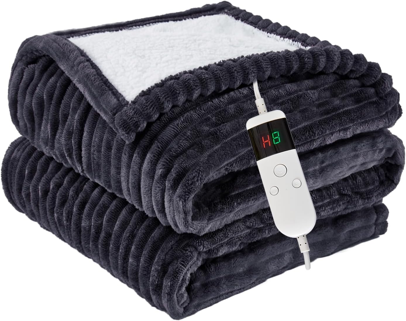 Heated Blanket Electric Full, Soft Flannel Heating Blanket with 8 Hours Auto Off 10 Fast Heating Levels Machine Washable Sherpa Heated Blanket with Overheating Protection