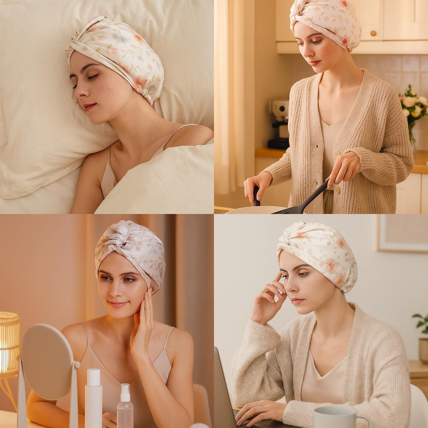 100% Mulberry Silk Bonnet, Double-Layered Hair Bonnet for Sleeping Women, Pure Silk Turban, Night Sleep Hair Wrap