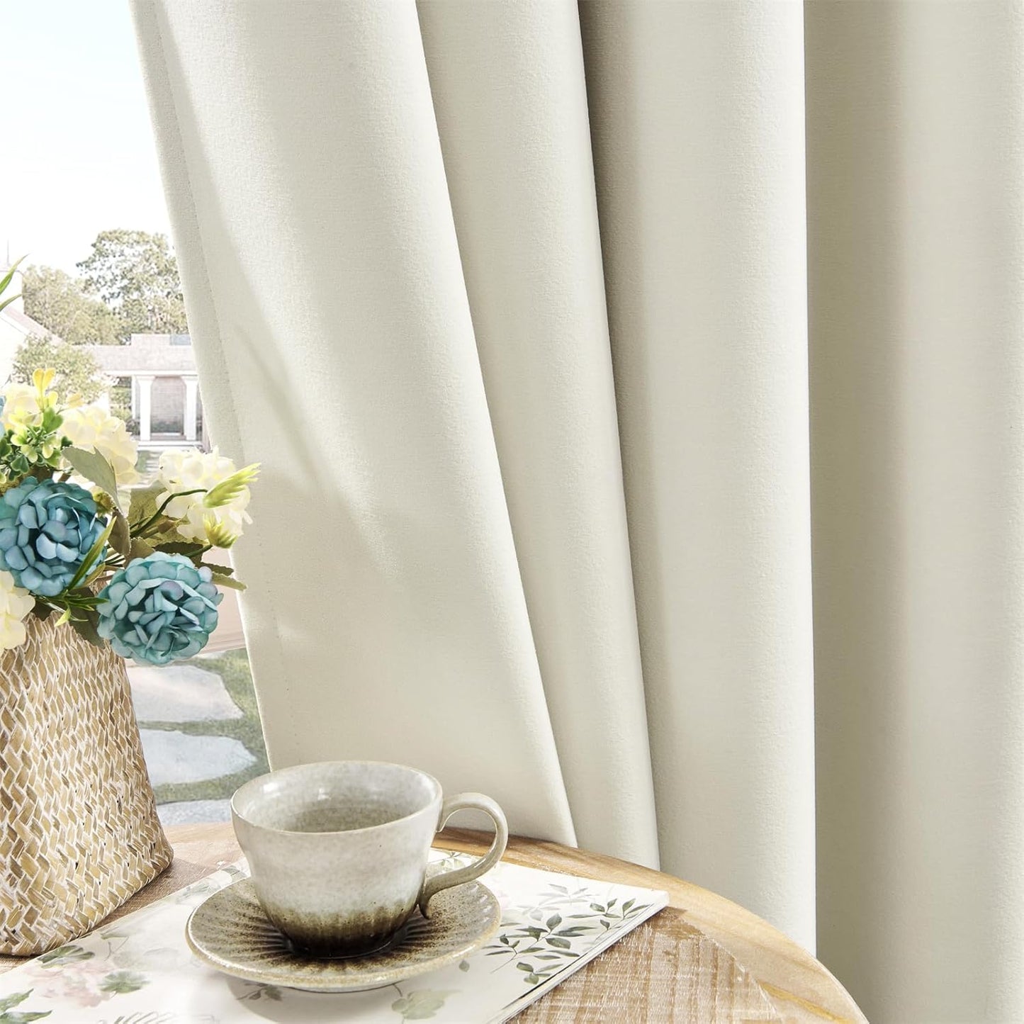 Joydeco Mousse White Blackout Curtains 90 Inch Long, Luxury Thermal White Velvet Curtains for Bedroom & Living Room, Room Darkening Velvet Drapes 2 Panels, Grommet Top (52W x 90L)