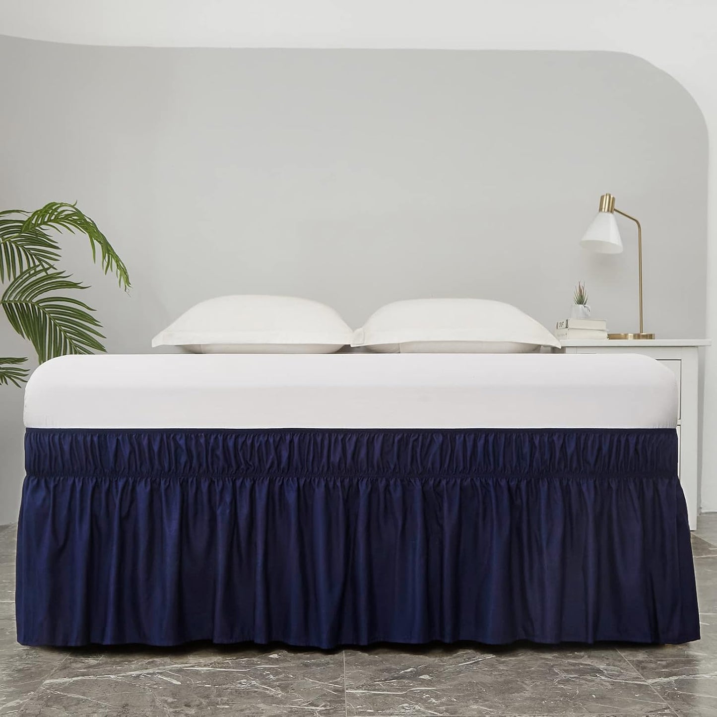MEILA Wrap Around Bed Skirt Three Fabric Sides Elastic Dust Ruffled 14 Inch Tailored Drop,Easy to Install Fade Resistant-Navy Blue, Twin/Full