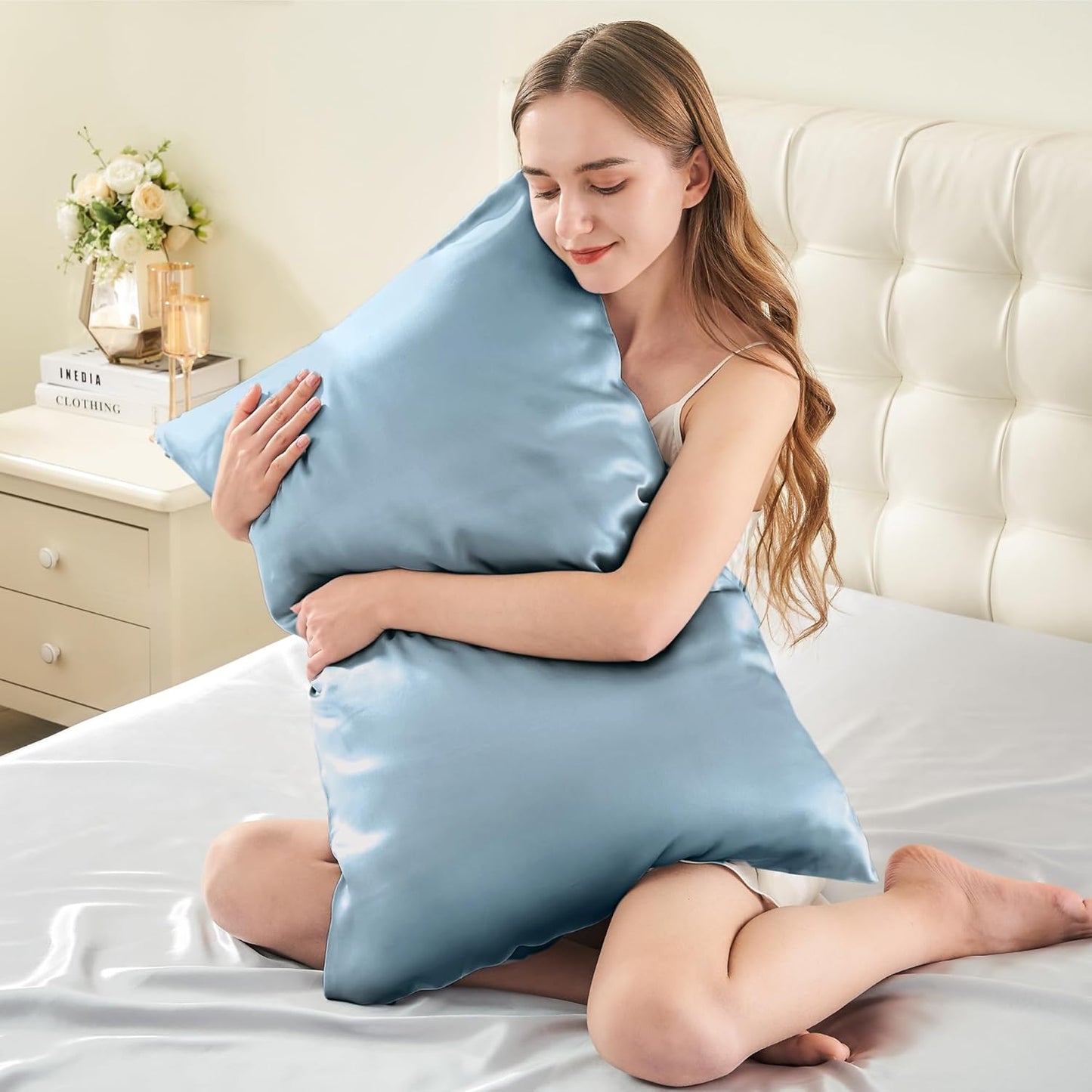 INFIIXSO Mulberry Silk Pillow Cases King Size Set of 2, Silk Pillowcase with Hidden Zipper 20"x36", Extraordinary Smooth and Soft Pillow Case for Hair and Skin(Airy Blue, 2 Pack)