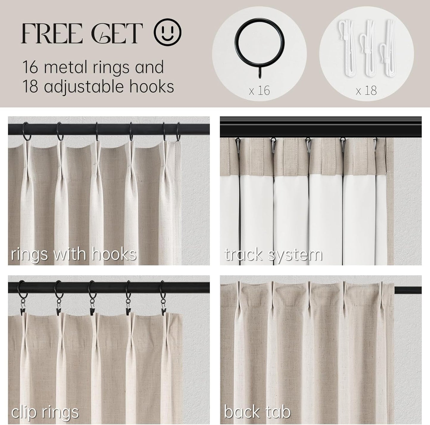 Topfinel 102 Inches Long Custom Blackout Linen Curtains, Pinch Pleated Noise Cancelling Curtains with Pin Hooks for Traverse Rods, Burlap Viral Drapes 2 Panels for Living Room Master Bedroom Oatmeal