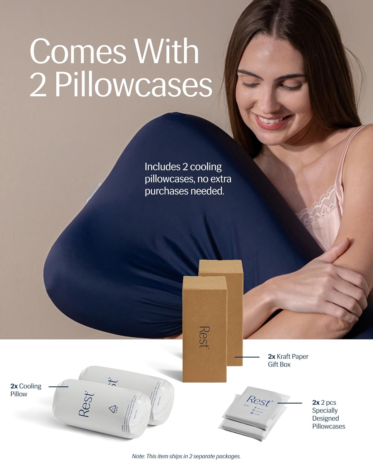 REST® Evercool® Cooling Pillow, Set of 2, Instant Cool-to-Touch Shell Fabric & Breathable Silicone Sponge Core for All-Night Temperature Regulation & Ergonomic Support, High, Midnight Blue