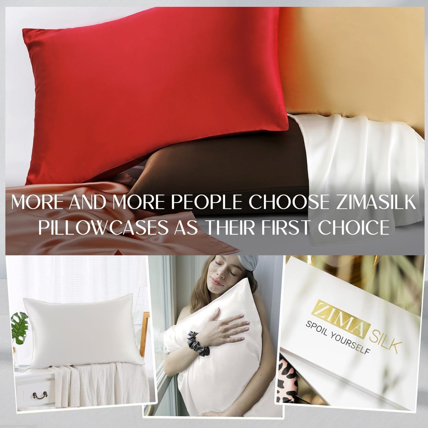 ZIMASILK 100% Pure Mulberry Silk Pillowcase for Hair and Skin Health,Soft and Smooth,Both Sides Premium Grade 6A Silk,600 Thread Count,with Hidden Zipper,1pc (King 20''x36'',White)