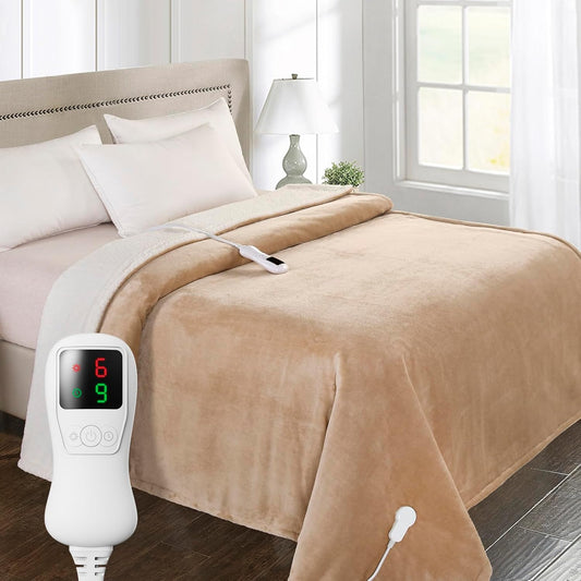 Electric Heated Blanket Full Size, Super Soft Cozy Upgraded Flannel Heating Blanket with 9 Heating Levels & 1-9 Hours Auto Off, Fast Heat & Overheat Protection, 72" x 84", Khaki
