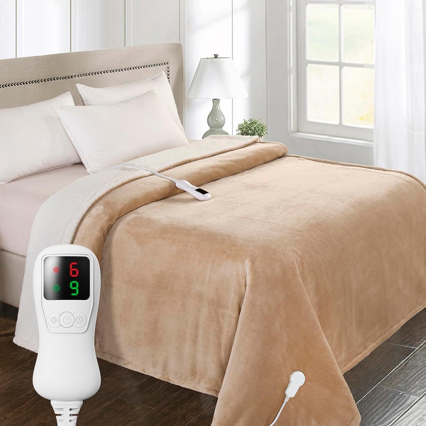 Heated Blanket Electric Blanket Twin Size, Super Soft Cozy Upgraded Flannel Heating Blanket with 9 Heating Levels & 1-9 Hours Auto Off, Fast Heat & Overheat Protection, 62" x 84", Khaki