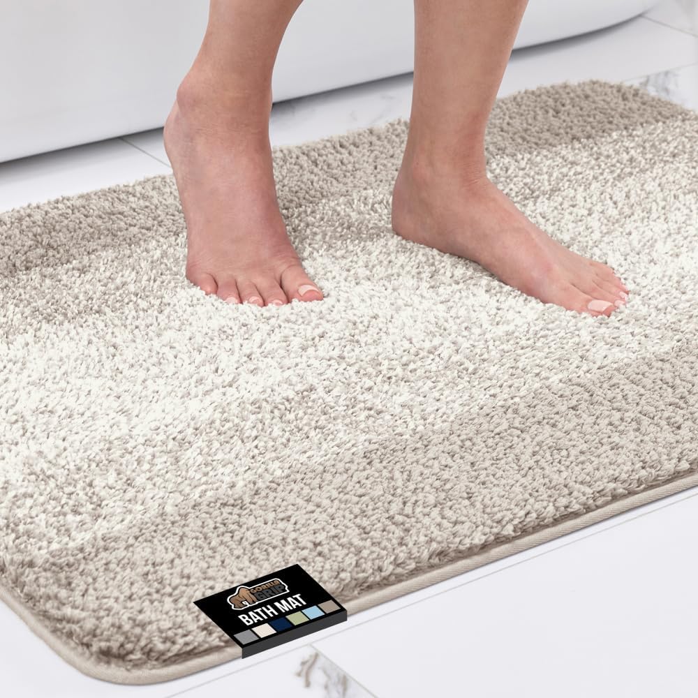 GORILLA GRIP Ultra Soft Plush Bathroom Rugs with Textured Rubber Backing, Absorbent Quick Dry Bath Mat, Machine Washable Shower Mats, Home Décor Accessories Bathmat Rug Essentials, 30 x 18 Beige