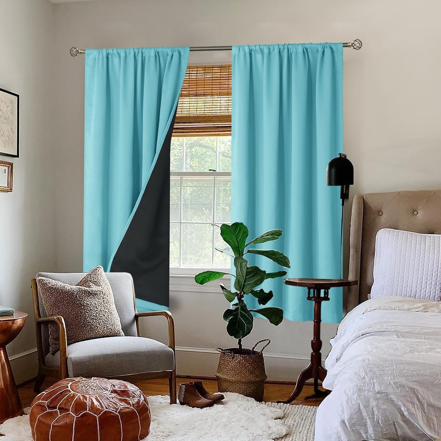 BGment 100% Blackout Curtains for Bedroom 63 Inch Length, Full Room Darkening Curtains for Living Room Rod Pocket with Thermal Insulated Liner, Each Window Curtains 2 Panels, 42 x 63 Inch, Aqua