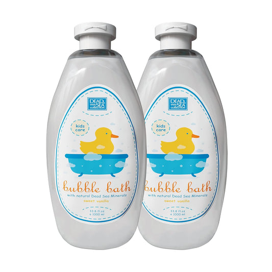 Dead Sea Collection Bubble Bath Kids with Vanilla - Cleansing and Moisturizing Liquid Bath Bubbles - Sweet Almond Oil and Pure Dead Sea Minerals - Pack of 2 Large Bottles (67.6 fl.oz)