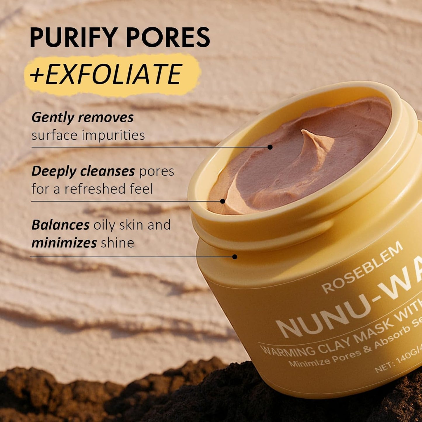 Warming Clay Facial Mask for Deep Pore Cleansing – Self-Heating Mud Mask for Face, Purifying & Pore-Refining Treatment, Helps Remove Blackheads, Improves Skin Texture, Spa-Like Care, 4.94Oz
