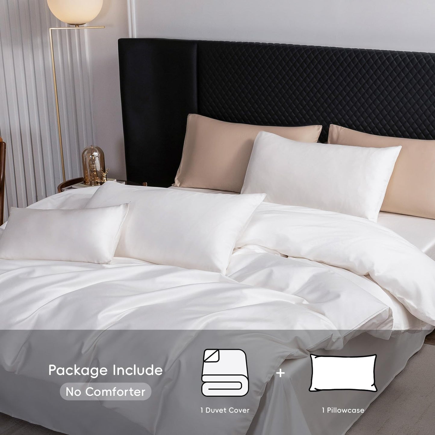 MooMee Duvet Cover Set 100% Extra Long Staple Cotton 600 Thread Count Silky Sateen Smooth Luxury Soft Breathable Durable Hotel Quality Bedding, 3 Pieces (White, Full 80"x90")