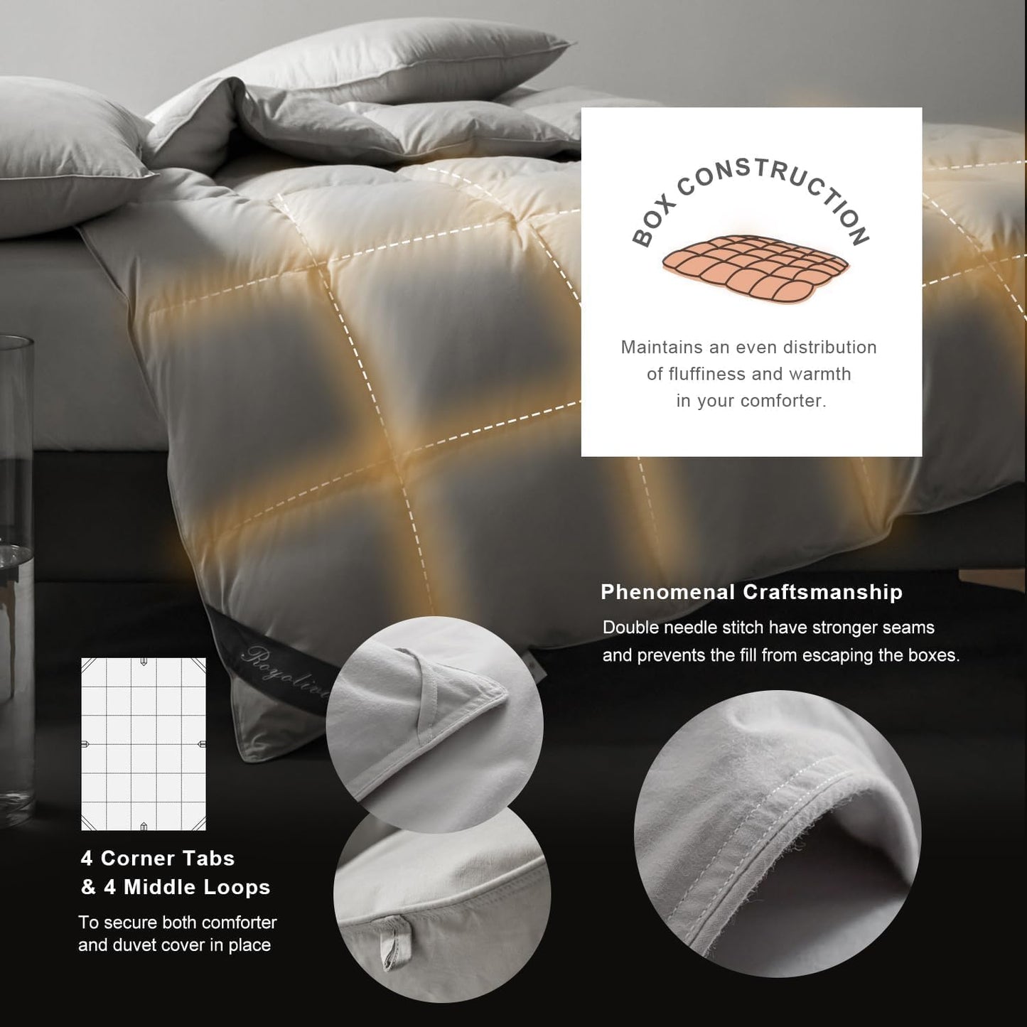 Royoliving Premium Feathers Down Comforter King Size Gray Heavyweight Thickened Grey 100% Cotton Cover King Winter Duvet Insert with Corner Tabs (106x90, 70 oz)