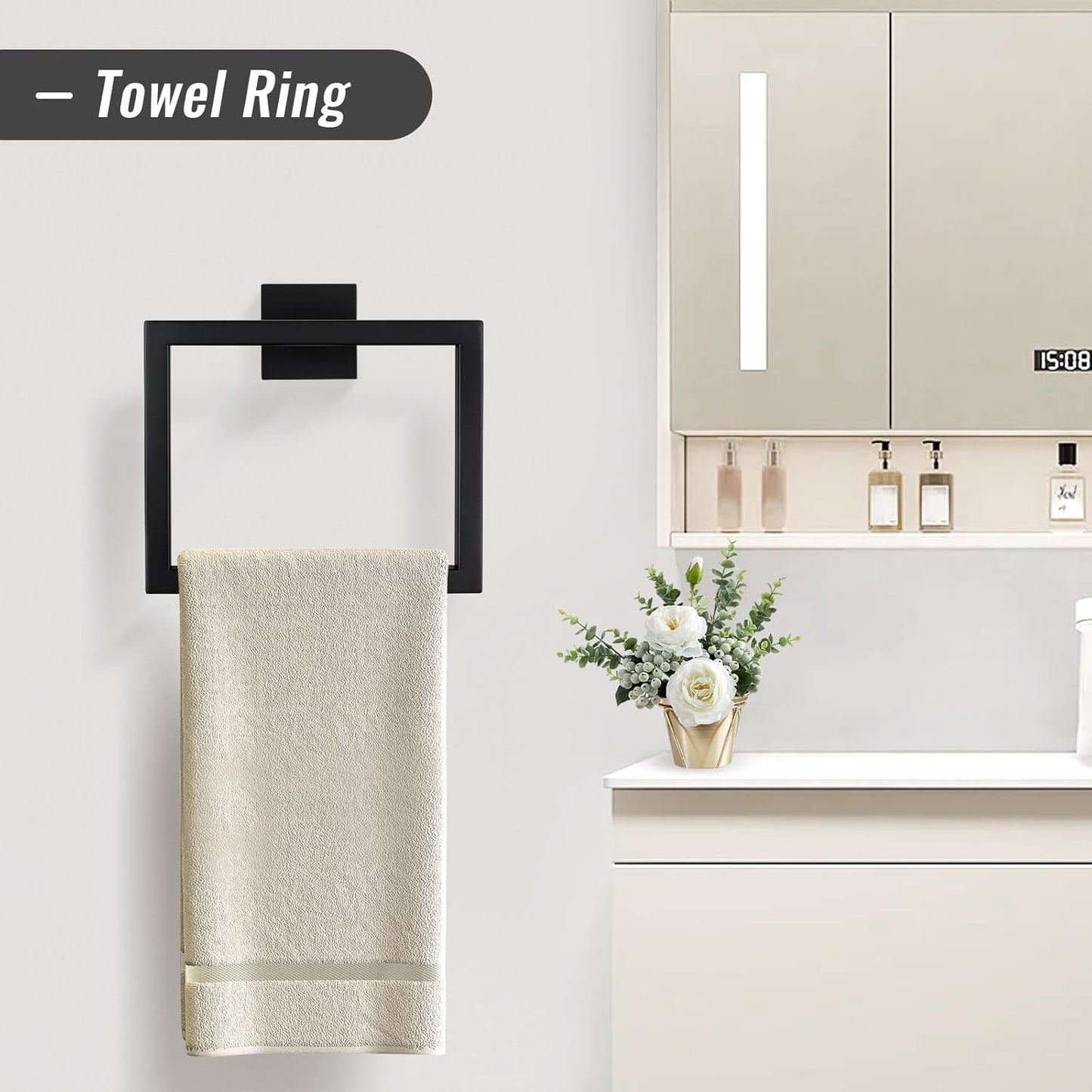 YACVCL Matte Black Towel Bar Set 10-Piece Bathroom Hardware Accessories Set,Black Bathroom Towel Holder Set 23.6 Inch Towel Bar Stainless Steel Wall Mounted Towel Rack Set