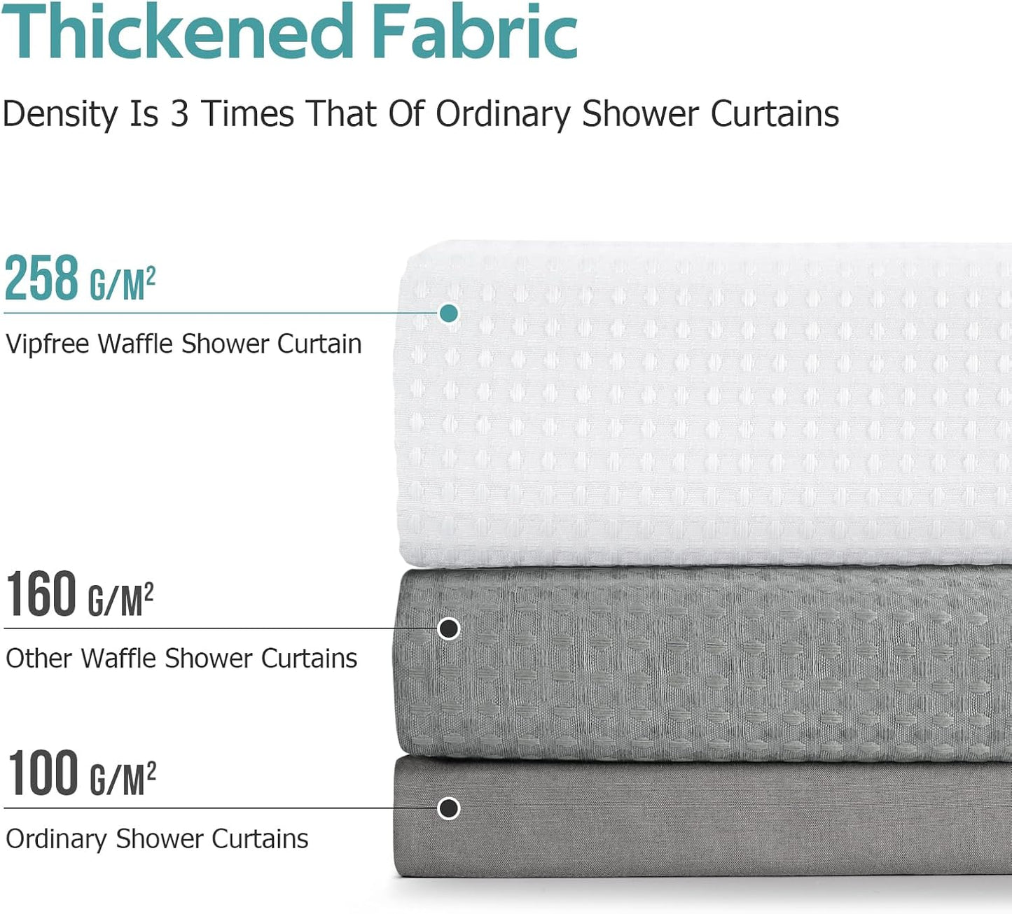 3 in 1 Shower Curtain Set, Waffle Shower Curtain and Liner Set with 12 Double Sided Shower Curtain Hooks, 258GSM Luxury Weighted Cloth Shower Curtains for Bathroom, 72 W x 84 H, White
