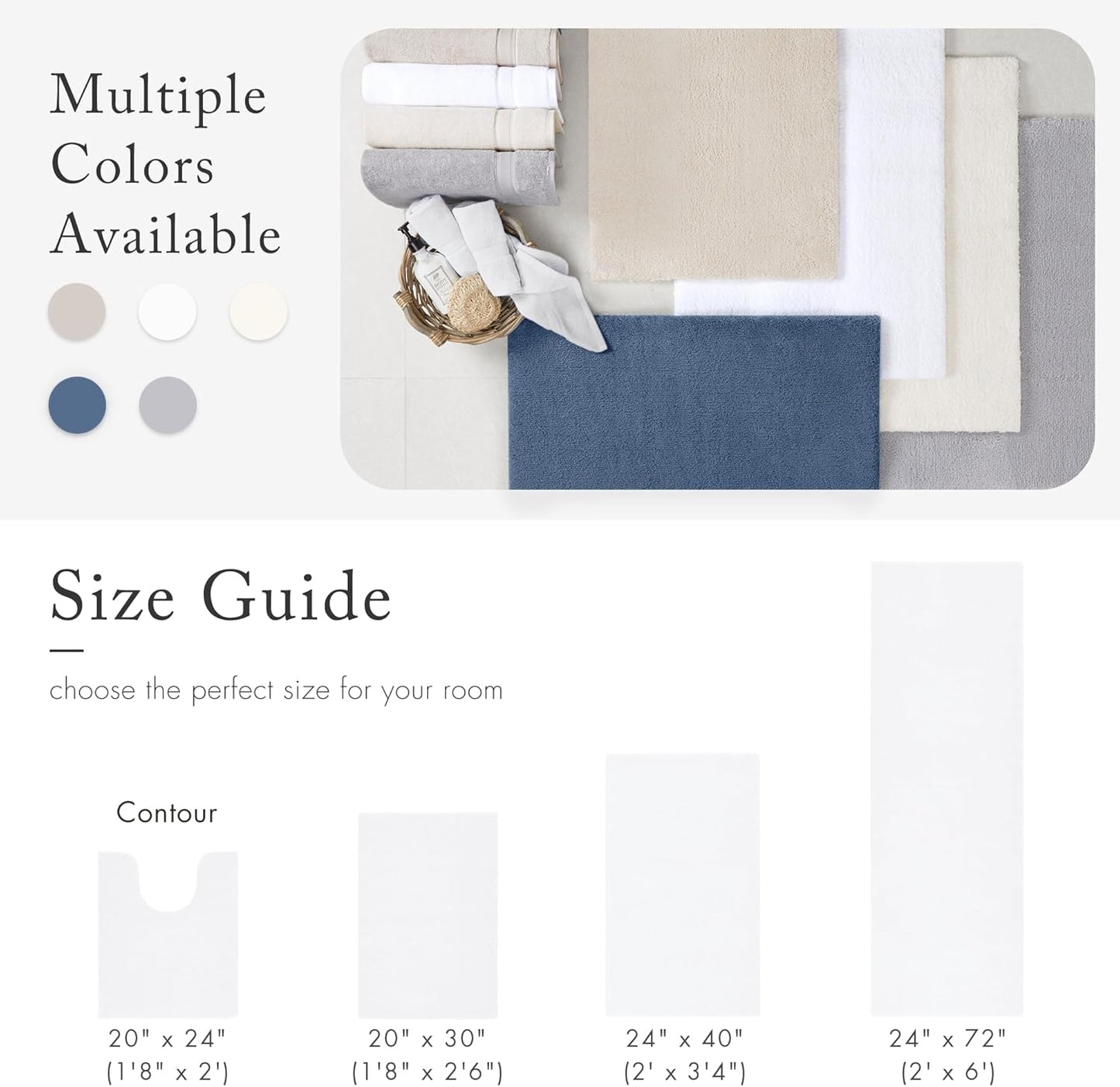 MADISON PARK SIGNATURE Marshmallow Bathroom Rug Non Slip, Luxrurious Plush Mat, Absorbent, Quick Dry, Spa Design Bath Room Décor, 24x72, White