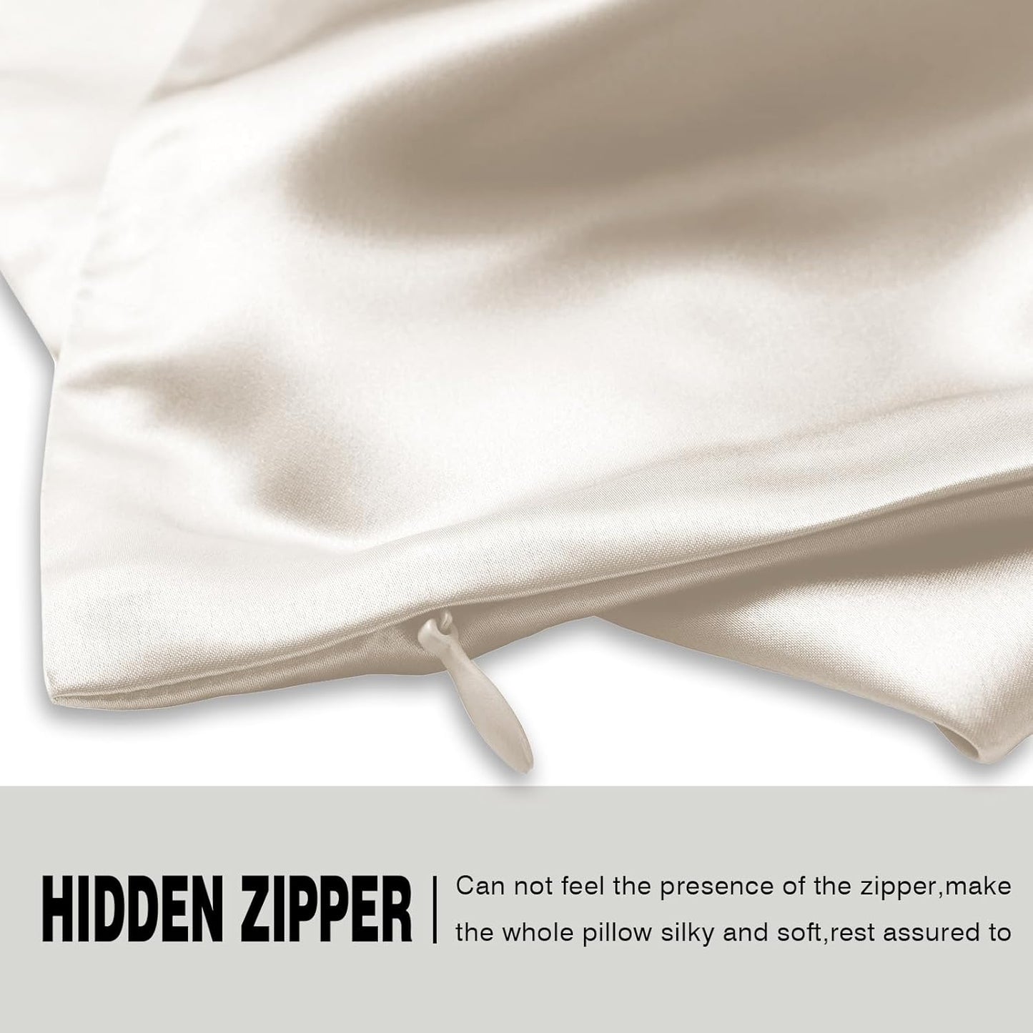 Silk Pillow Cases 2 Pack Soft Breathable and Sliky Queen Size Pillow Cases Set of 2,Natural Mulberry Satin Silk Pillowcase with Hidden Zipper for Hair and Skin (Beige,20"X 30",2pcs)