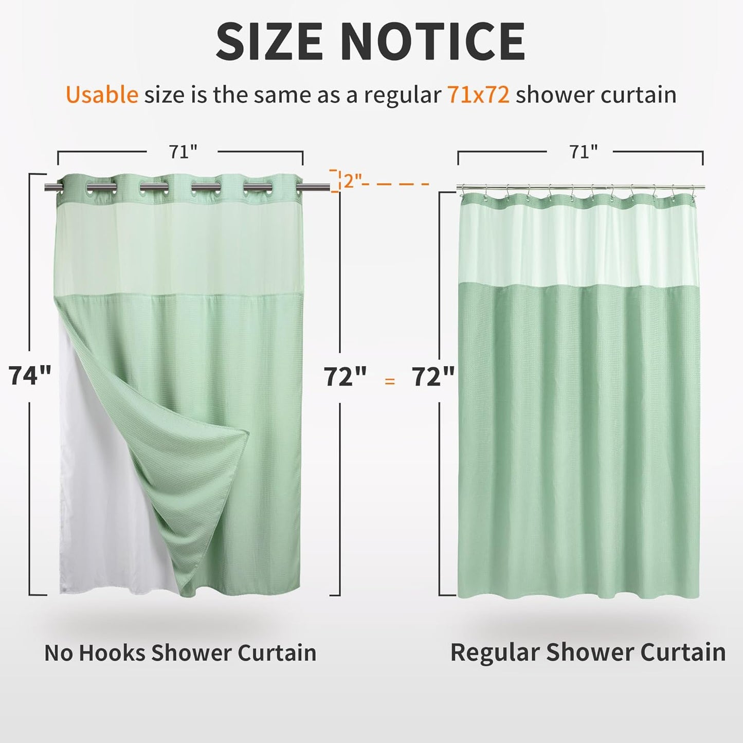 River Dream Heavyweight No Hooks Required Dotted Waffle Weave Shower Curtain with Snap in Liner - 71W x 74H,Hotel Grade,Spa Like Bath Curtain,Green Light