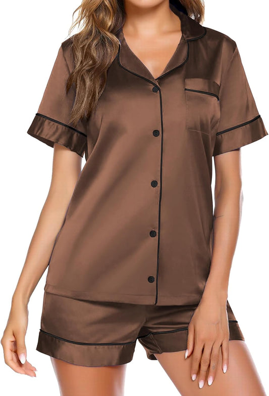 Ekouaer Pajamas for Women Set Silk Satin Pjs Shorts Sleepwear 2 Piece Loungewear S-XXL