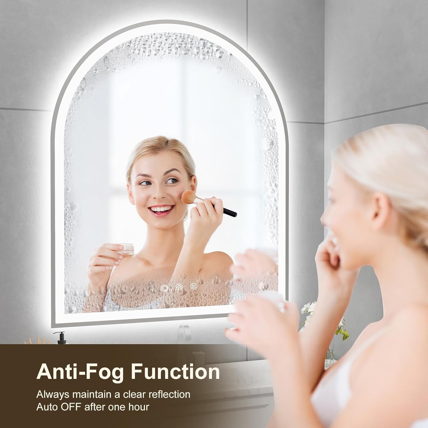 Arched LED Mirror for Bathroom 30"x36", Brushed Nickel LED Bathroom Mirror with Lights-Fogless, Dimmable, 3 Color Changing, Touch Sensor