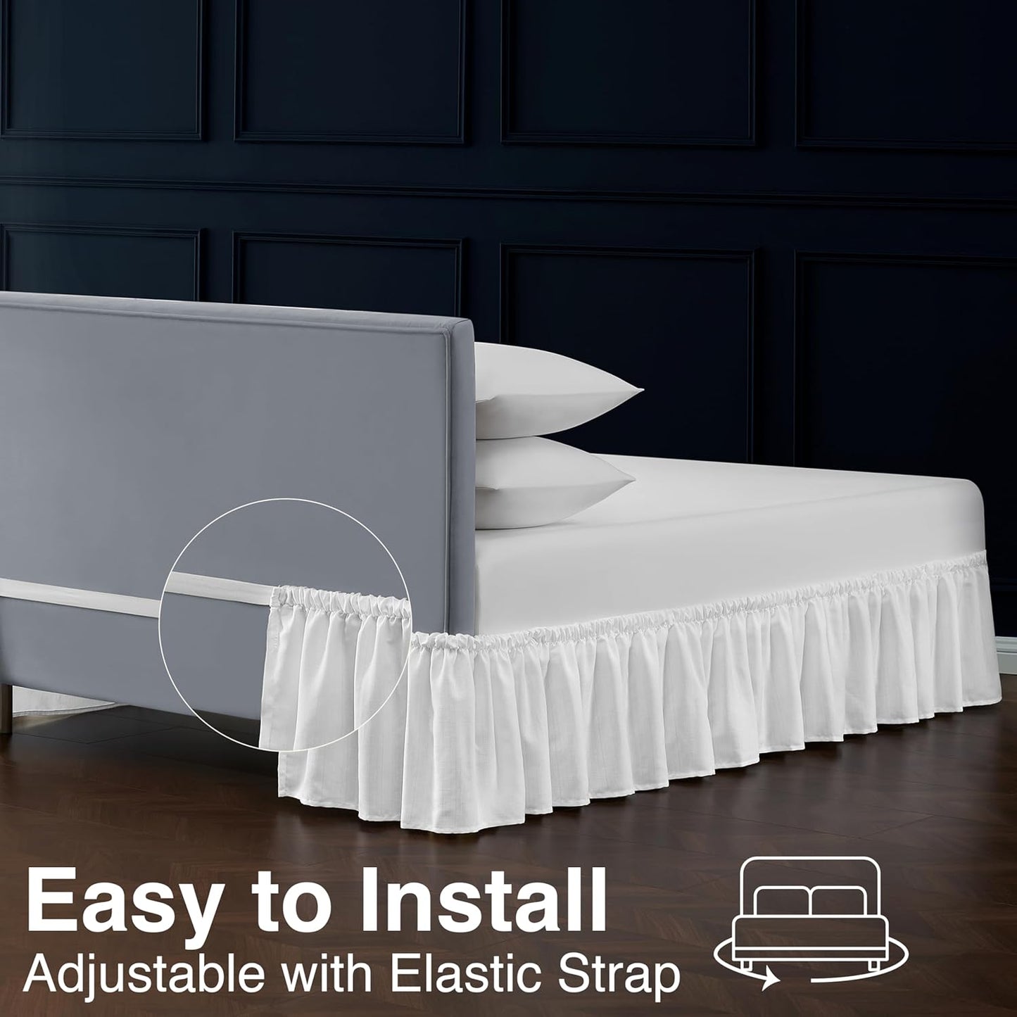 Bed Skirt Full Bed Skirt Wrap Around Ruffled Box Spring Cover, Easy Install, Washable 15" Drop Elastic Dust Ruffle by Casual Living, 54-inch x 75-inch, White