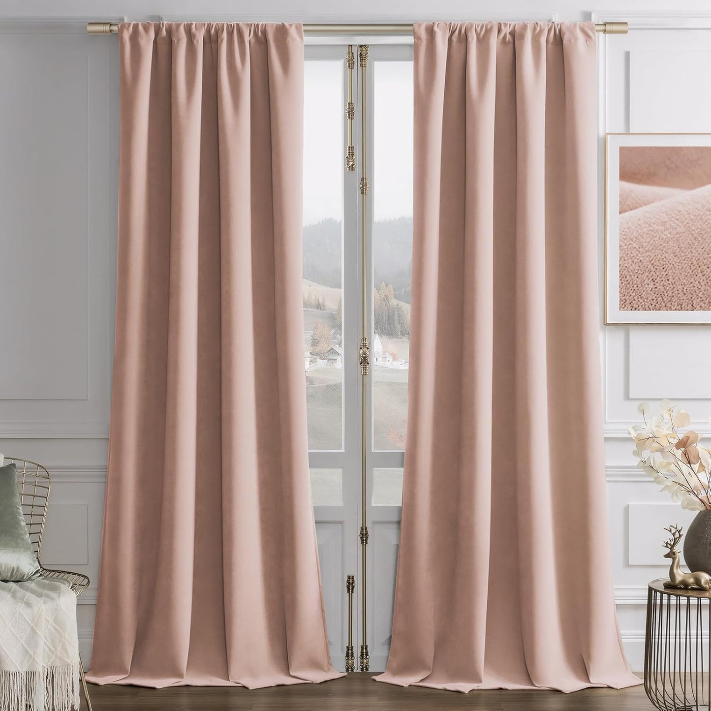 Joydeco Candy Pink Velvet Curtains 96 Inches 2 Panels, Luxury Thermal Insulated Soft Pink Curtains for Bedroom & Living Room, Room Darkening Velvet Drapes, Rod Pocket (52W x 96L)