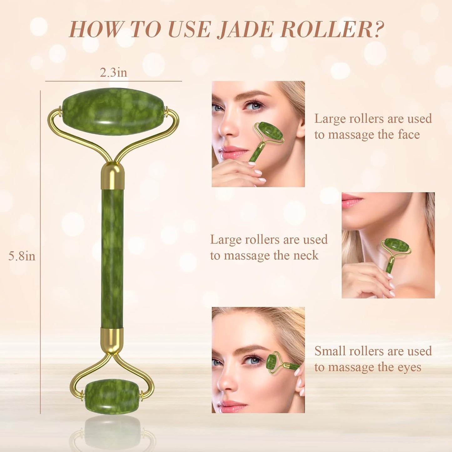Jade Roller Gua Sha Set - Facial Skin Care Set, Facial Beauty Tools, Natural Beauty Skin Care Tools, Face Roller Massager for Face, Neck, and Eye Treatment,Gua Sha Facial Massager (Green)
