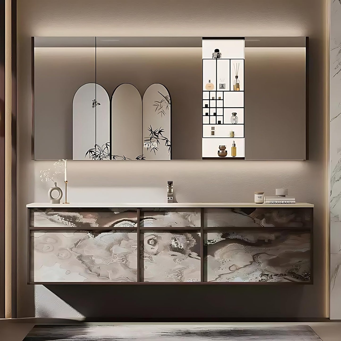 52in Bathroom Vanities Set - Bathroom Vanity with Sink, Tall Storage, Smart Defogging Mirror, Integrated Sink & 2 Large Drawer | Floating Cabinet