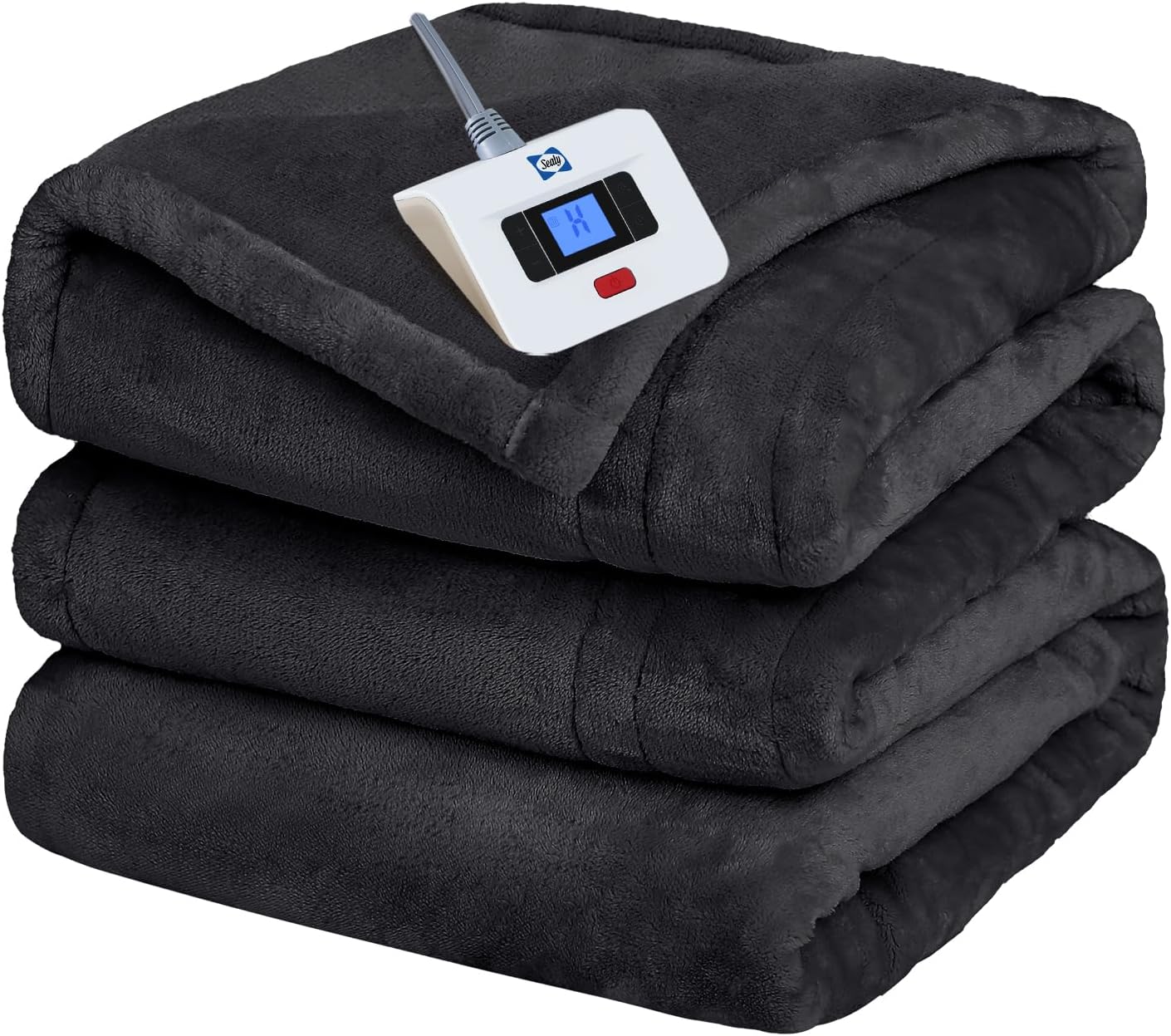 Sealy Heated Electric Blanket Full Size, Flannel Electric Blanket with 10 Heating Levels & 1-12 Hours Auto Shut Off, Fast Heating Warming Blanket, Machine Washable, Grey, 80 x 84 Inch