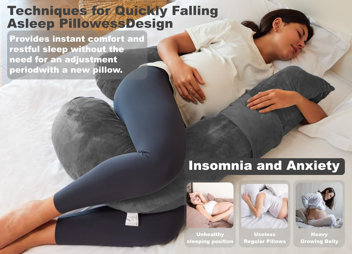 Pregnancy Pillows for Sleeping, Detachable and Adjustable with Pillow Cover, Maternity Body Pillow for Adults, Support for Back, Legs, Belly, HIPS and Pregnancy Must Haves Grey