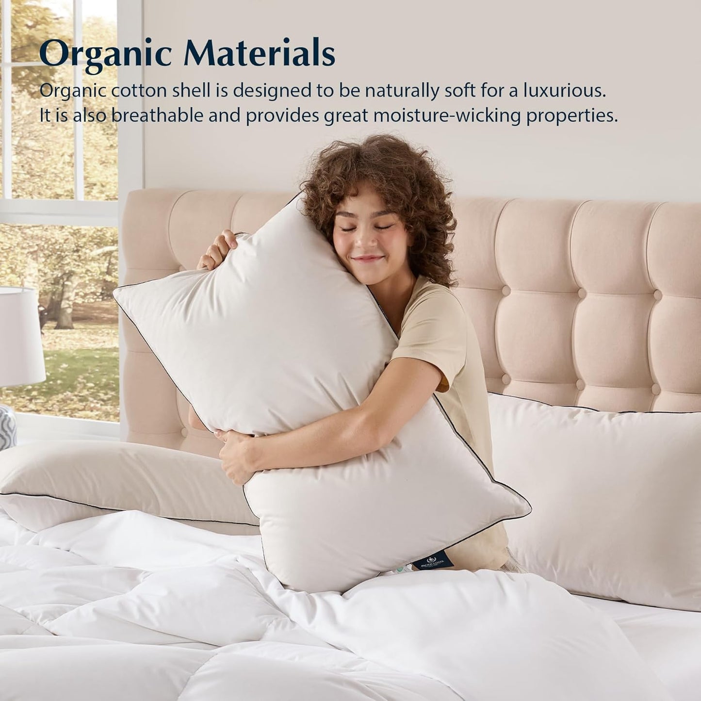 Pacific Coast Down Pillow, Luxury Hotel Collection Bed Pillow for Sleeping with Organic Cotton Shell, Suit for Back and Stomach Sleepers, Queen Size