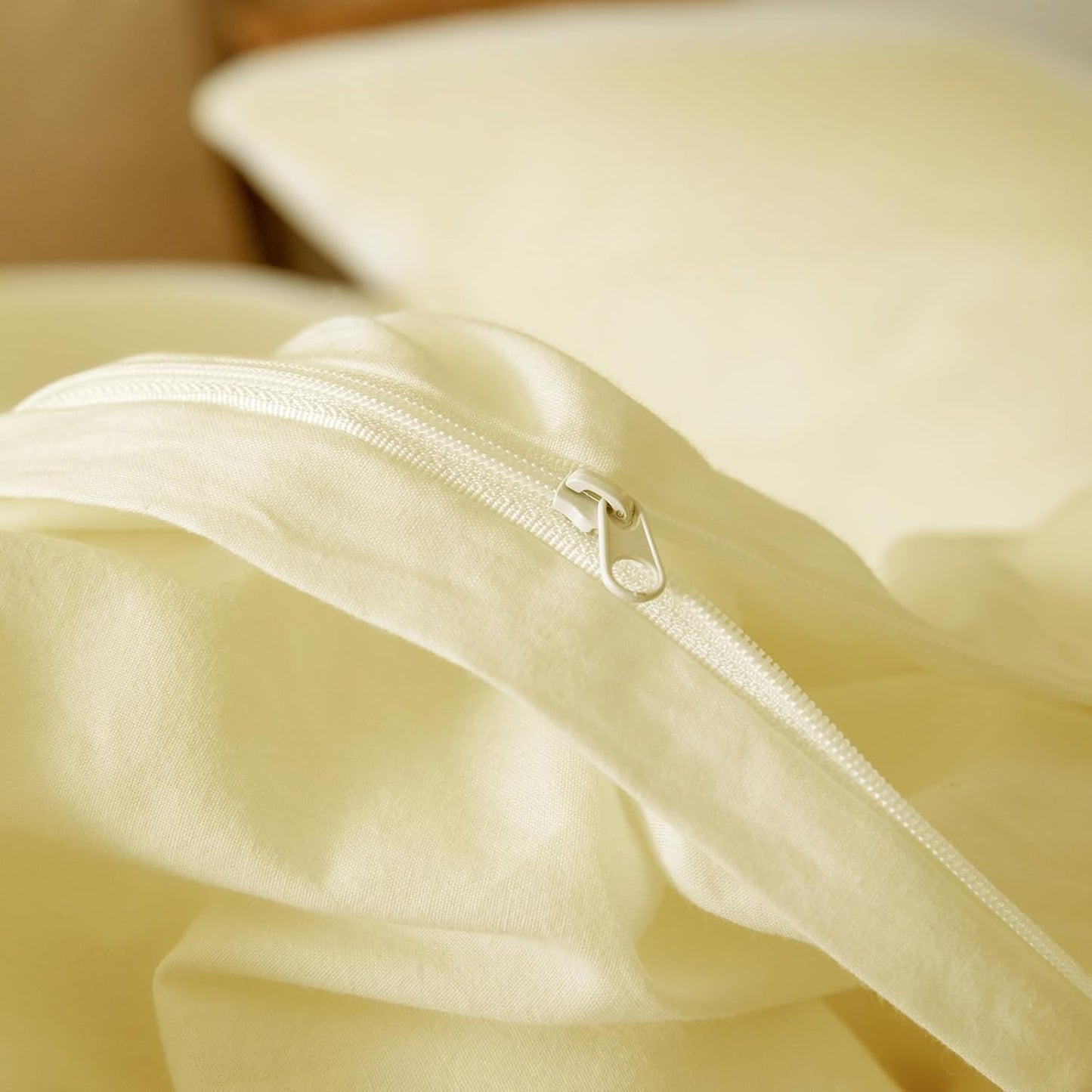 JIYUAN 100% Washed Cotton Duvet Cover Set 2 Pieces Twin, 1 Duvet Cover 68x90 Inches(Comforter Not Included) and 1 Pillowcases,Linen Feel Bedding Set Comfy and Breathable,Light Yellow