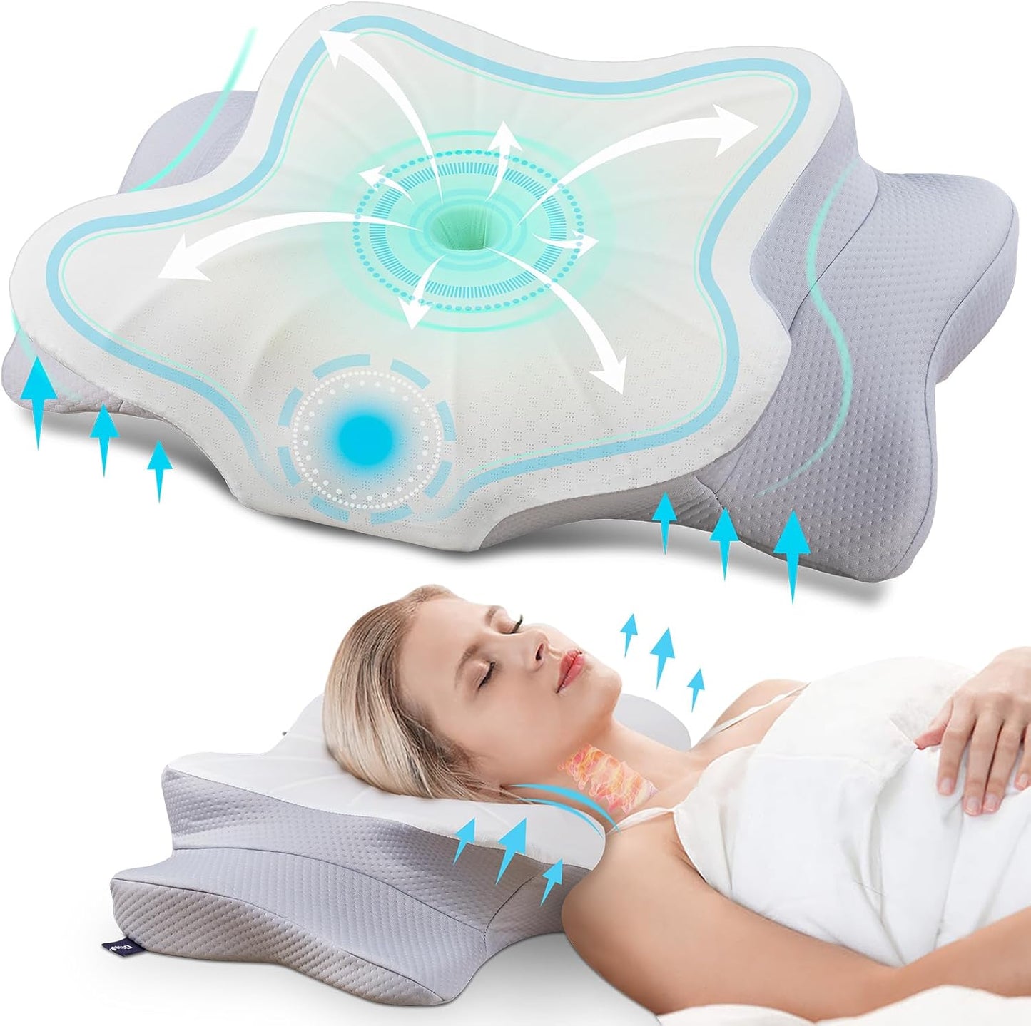 DONAMA Cervical Pillow for Neck and Shoulder,Contour Memory Foam Pillow,Ergonomic Neck Support Pillow for Side Back Stomach Sleepers with Pillowcase-Standard Size