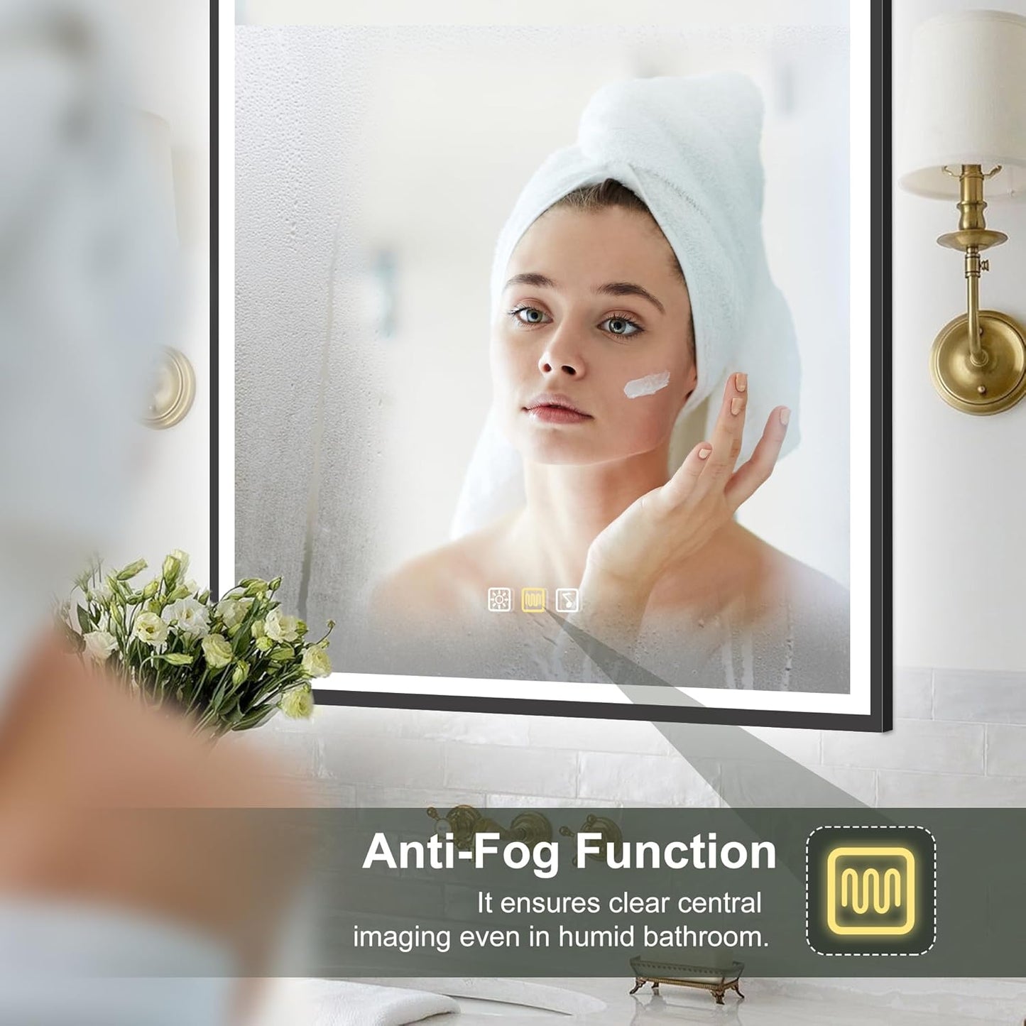 S·BAGNO 36''x28'' LED Bathroom Mirror with Lights, Bathroom Vanity Wall Mirror with Buletooth, Anti-Fog, Stepless Dimmable, 3 Colors, Tempered Glass Lighted Vanity Mirror for Bathroom
