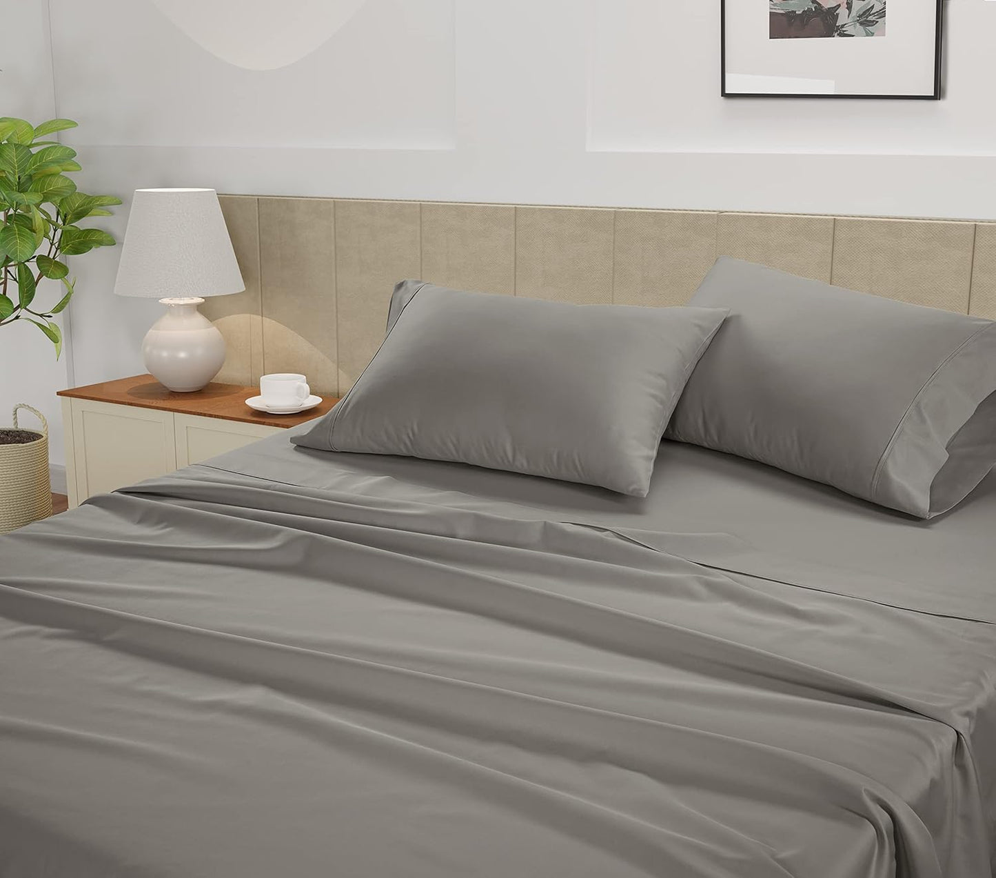 LANE LINEN Queen Size Sheet Set – 450 Thread Count Natural 100% Cotton Sheets, Cooling Bed Sheets, Durable Bedding for Daily Use, Fade Resistant, Snug Fit 15" Deep Pocket Fitted Sheet – Paloma Grey