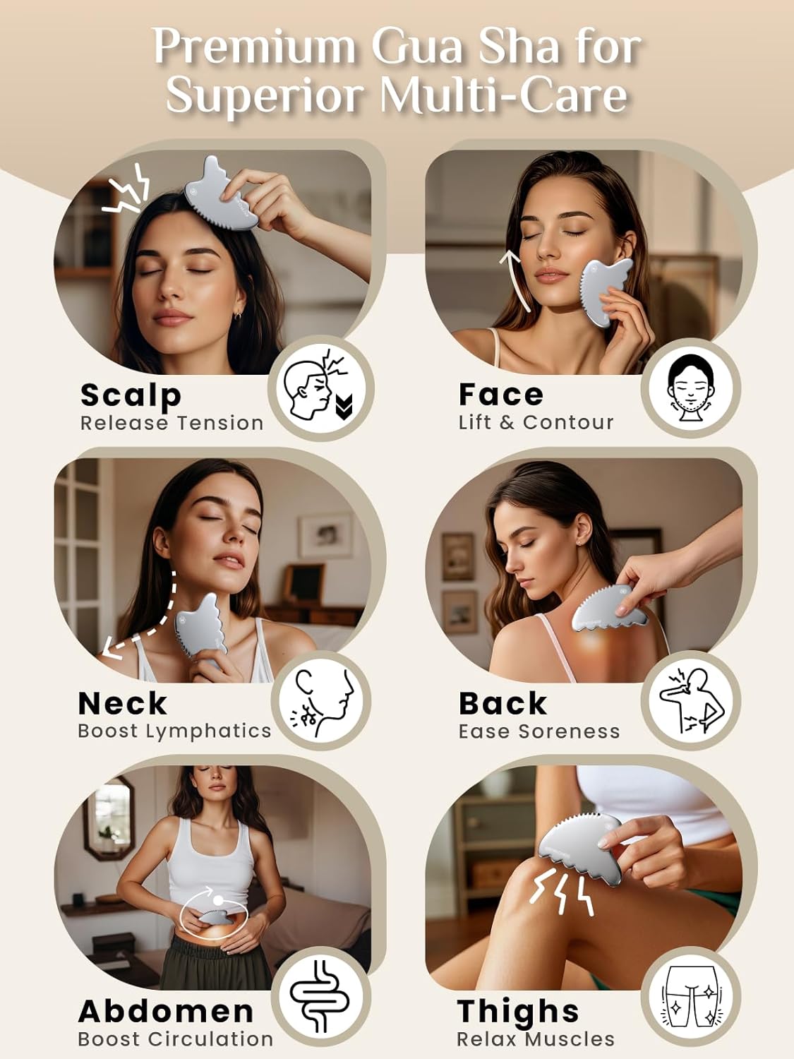 Rena Chris Body Gua Sha Tools, Stainless Steel Guasha Tool, Manual Massage Sticks for Jawline Sculpting and Puffiness Reducing, Whole Body Skin Care Massager (Silver)