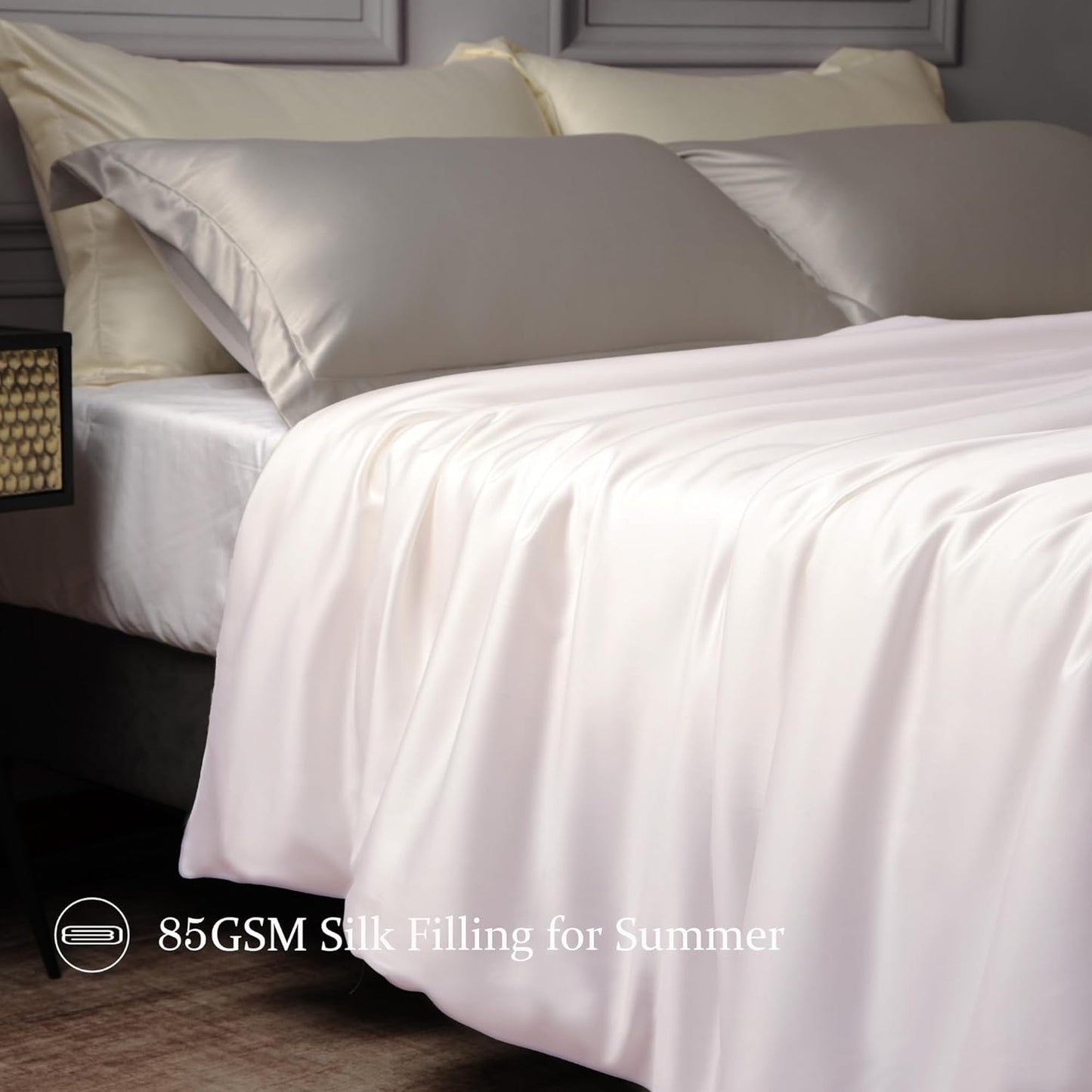 CUDDLE DREAMS Lightweight Silk Filled Comforter for Summer, Detachable Tencel Duvet Cover for Easy Care, Naturally Breathable (White, Twin)
