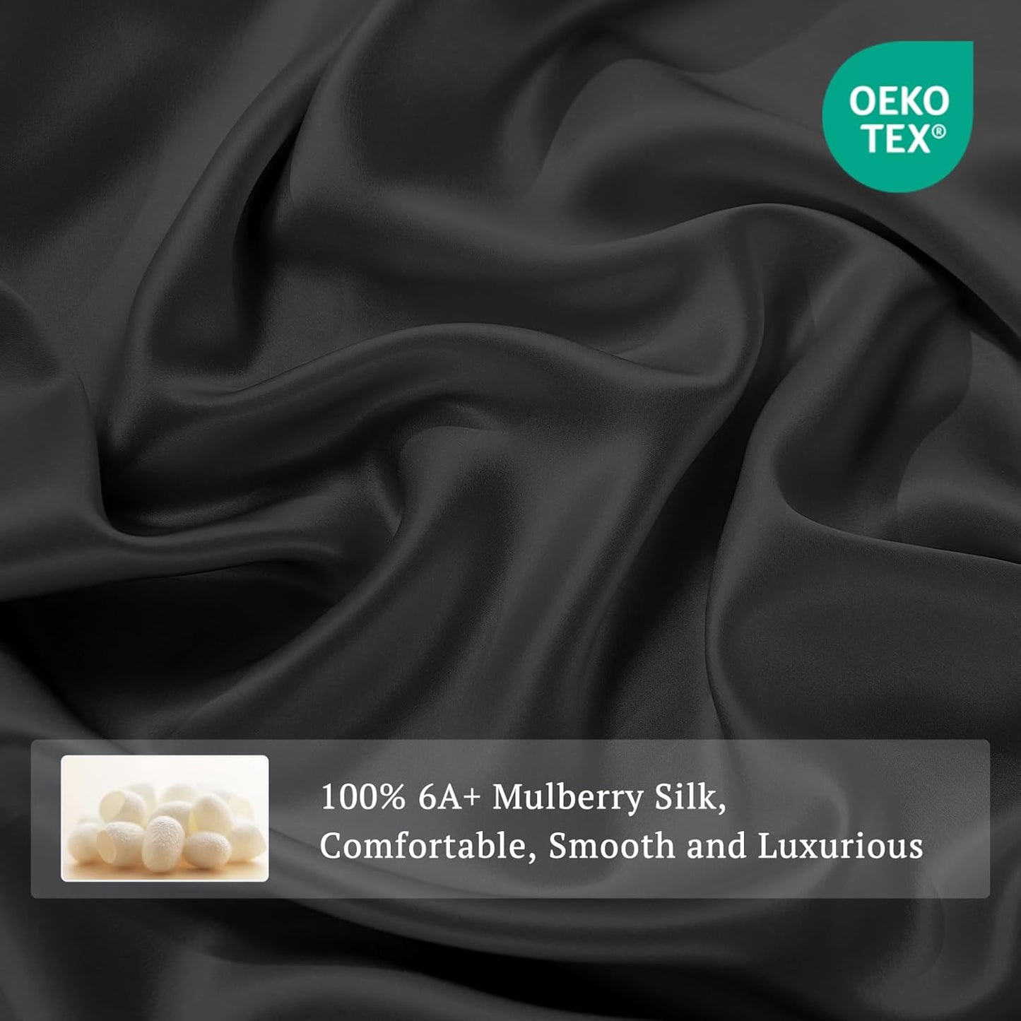 THXSILK 100% Pure Mulberry Silk Duvet Cover Set 3 Piece, 6A+ Grade Luxury Soft Bedding Silk Sheets for Hair and Skin, 1 Pcs Duvet/Quilt/Comforter Cover with 2 Zippered Pillowcases (Black, Cal. King)
