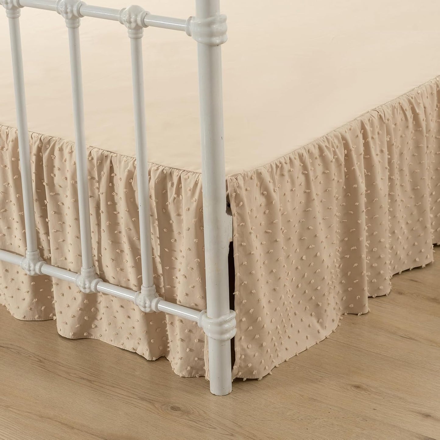 Tufted Dot Bed Skirt King Size,Ruffled Bed Skirt with Split Corners, King Bed Skirt 14 Inch Drop, Boho King Size Bed Skirt Camel for Ruffled Bed Skirt with Split Corners, Bed Skirt King Size
