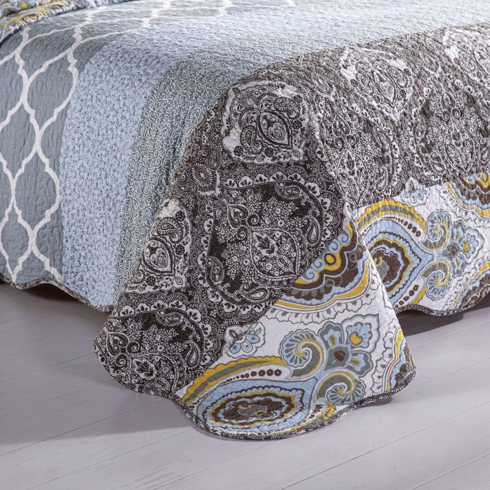 YAYIDAY Oversized King Quilt Set Patchwork Bedspread (120x118 Inch) - 100% Cotton Reversible Breathable Grey Quilted Coverlet with Pillow Shams Fit All Seasons