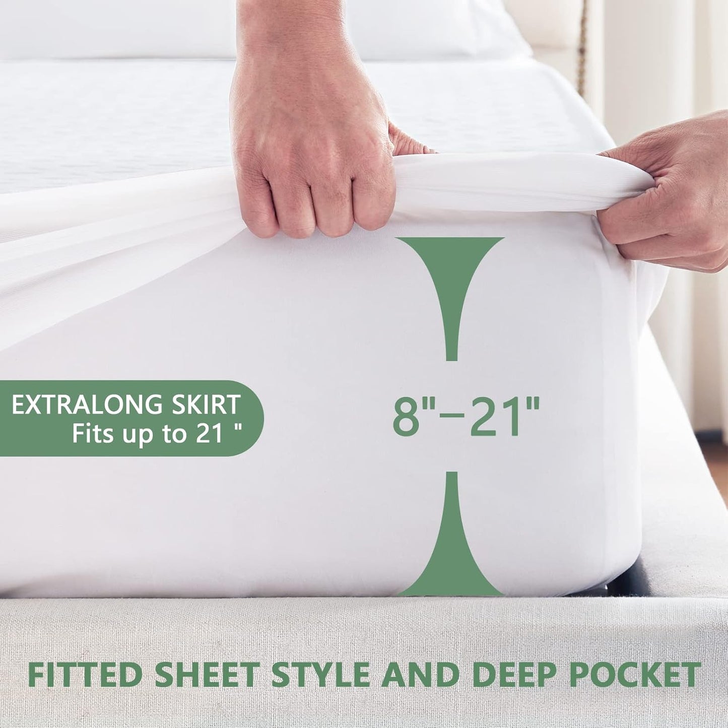 PremiumWaterproof Mattress Protector Twin XL Size, Breathable Bed Cover 3D Air Fabric Cooling Mattress Pad Cover Smooth Soft Noiseless Washable, 8''-21'' Deep Pocket (White)