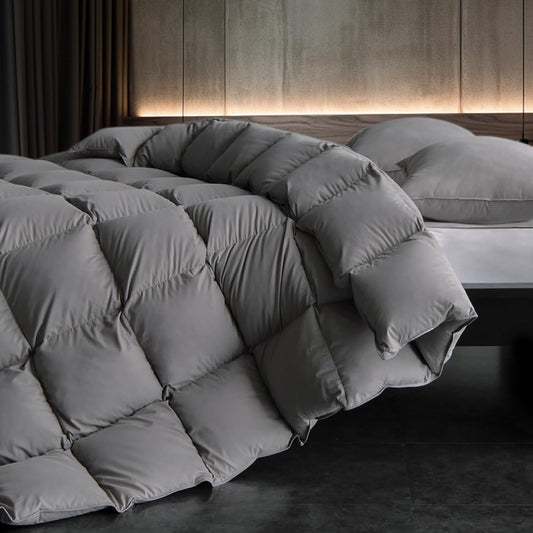 Down Fibers Comforter King Size,Luxurious All Seasons Hotel Collection Duvet Insert,54 Oz High Bulkiness Medium Warmth,Fluffy & Breathable for Bedroom, Guestroom, Hotel (Grey,68x90)